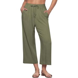 imageGRAPENT Linen Pants for Women High Waisted Wide Leg Capri Elastic Waist Casual Beach Flowy Cropped Summer Capris PantsArmy Green