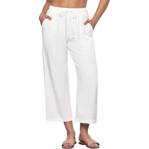 imageGRAPENT Linen Pants for Women High Waisted Wide Leg Capri Elastic Waist Casual Beach Flowy Cropped Summer Capris PantsCream White