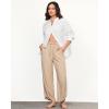 imageGRAPENT Linen Pants Women High Waisted Wide Leg Casual Beach Pull On Elastic Waist Summer Cropped Pants with PocketsAlmond