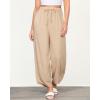 imageGRAPENT Linen Pants Women High Waisted Wide Leg Casual Beach Pull On Elastic Waist Summer Cropped Pants with PocketsAlmond