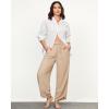imageGRAPENT Linen Pants Women High Waisted Wide Leg Casual Beach Pull On Elastic Waist Summer Cropped Pants with PocketsAlmond
