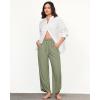 imageGRAPENT Linen Pants Women High Waisted Wide Leg Casual Beach Pull On Elastic Waist Summer Cropped Pants with PocketsArmy Green