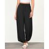 imageGRAPENT Linen Pants Women High Waisted Wide Leg Casual Beach Pull On Elastic Waist Summer Cropped Pants with PocketsBlack