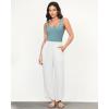 imageGRAPENT Linen Pants Women High Waisted Wide Leg Casual Beach Pull On Elastic Waist Summer Cropped Pants with PocketsCream White