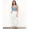 imageGRAPENT Linen Pants Women High Waisted Wide Leg Casual Beach Pull On Elastic Waist Summer Cropped Pants with PocketsCream White