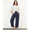 imageGRAPENT Linen Pants Women High Waisted Wide Leg Casual Beach Pull On Elastic Waist Summer Cropped Pants with PocketsNavy Blue