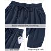 imageGRAPENT Linen Pants Women High Waisted Wide Leg Casual Beach Pull On Elastic Waist Summer Cropped Pants with PocketsNavy Blue