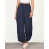 imageGRAPENT Linen Pants Women High Waisted Wide Leg Casual Beach Pull On Elastic Waist Summer Cropped Pants with PocketsNavy Blue