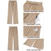 imageGRAPENT Linen Pants Women Wide Leg High Waisted Flowy Summer Beach Elastic Waist Pull On Baggy Palazzo Pants with PocketAlmond