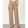 imageGRAPENT Linen Pants Women Wide Leg High Waisted Flowy Summer Beach Elastic Waist Pull On Baggy Palazzo Pants with PocketAlmond