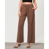 imageGRAPENT Linen Pants Women Wide Leg High Waisted Flowy Summer Beach Elastic Waist Pull On Baggy Palazzo Pants with PocketBrown