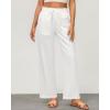 imageGRAPENT Linen Pants Women Wide Leg High Waisted Flowy Summer Beach Elastic Waist Pull On Baggy Palazzo Pants with PocketCream White
