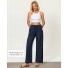 imageGRAPENT Linen Pants Women Wide Leg High Waisted Flowy Summer Beach Elastic Waist Pull On Baggy Palazzo Pants with PocketDark Blue