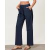 imageGRAPENT Linen Pants Women Wide Leg High Waisted Flowy Summer Beach Elastic Waist Pull On Baggy Palazzo Pants with PocketDark Blue
