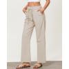 imageGRAPENT Linen Pants Women Wide Leg High Waisted Flowy Summer Beach Elastic Waist Pull On Baggy Palazzo Pants with PocketLight Khaki