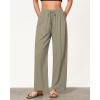 imageGRAPENT Linen Pants for Women Wide Leg High Waisted Baggy Drawstring Elastic Waist Palazzo Trousers Pants with PocketsArmy Green