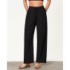 imageGRAPENT Linen Pants for Women Wide Leg High Waisted Baggy Drawstring Elastic Waist Palazzo Trousers Pants with PocketsBlack