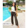 imageGRAPENT Linen Pants for Women Wide Leg High Waisted Baggy Drawstring Elastic Waist Palazzo Trousers Pants with PocketsCoffee Brown