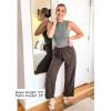 imageGRAPENT Linen Pants for Women Wide Leg High Waisted Baggy Drawstring Elastic Waist Palazzo Trousers Pants with PocketsCoffee Brown