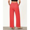 imageGRAPENT Linen Pants for Women Wide Leg High Waisted Baggy Drawstring Elastic Waist Palazzo Trousers Pants with PocketsCoral