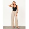 imageGRAPENT Linen Pants for Women Wide Leg High Waisted Baggy Drawstring Elastic Waist Palazzo Trousers Pants with PocketsLight Beige