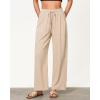 imageGRAPENT Linen Pants for Women Wide Leg High Waisted Baggy Drawstring Elastic Waist Palazzo Trousers Pants with PocketsLight Beige