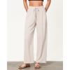 imageGRAPENT Linen Pants for Women Wide Leg High Waisted Baggy Drawstring Elastic Waist Palazzo Trousers Pants with PocketsNatural
