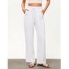 imageGRAPENT Linen Pants for Women Wide Leg High Waisted Baggy Drawstring Elastic Waist Palazzo Trousers Pants with PocketsWhite