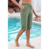 imageGRAPENT Swim Capris for Women High Waisted 15 Beach Swim Pants Long Board Shorts Swimsuit Bottoms with Brief PocketsArmy Green