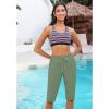 imageGRAPENT Swim Capris for Women High Waisted 15 Beach Swim Pants Long Board Shorts Swimsuit Bottoms with Brief PocketsArmy Green
