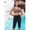 imageGRAPENT Swim Capris for Women High Waisted 15 Beach Swim Pants Long Board Shorts Swimsuit Bottoms with Brief PocketsBlack