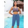 imageGRAPENT Swim Capris for Women High Waisted 15 Beach Swim Pants Long Board Shorts Swimsuit Bottoms with Brief PocketsMykonos Blue