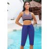 imageGRAPENT Swim Capris for Women High Waisted 15 Beach Swim Pants Long Board Shorts Swimsuit Bottoms with Brief PocketsNautical Blue