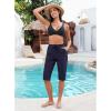 imageGRAPENT Swim Capris for Women High Waisted 15 Beach Swim Pants Long Board Shorts Swimsuit Bottoms with Brief PocketsNavy Blue