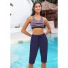 imageGRAPENT Swim Capris for Women High Waisted 15 Beach Swim Pants Long Board Shorts Swimsuit Bottoms with Brief PocketsNavy Blue