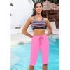 imageGRAPENT Swim Capris for Women High Waisted 15 Beach Swim Pants Long Board Shorts Swimsuit Bottoms with Brief PocketsNeon Pink