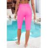 imageGRAPENT Swim Capris for Women High Waisted 15 Beach Swim Pants Long Board Shorts Swimsuit Bottoms with Brief PocketsNeon Pink