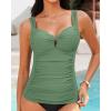 imageGRAPENT Tankini Tops for Women Twist Front Keyhole Bathing Suits Swim Tankini Swimsuits Padded Ruched Swimwear Top OnlyArmy Green