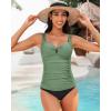 imageGRAPENT Tankini Tops for Women Twist Front Keyhole Bathing Suits Swim Tankini Swimsuits Padded Ruched Swimwear Top OnlyArmy Green