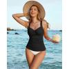 imageGRAPENT Tankini Tops for Women Twist Front Keyhole Bathing Suits Swim Tankini Swimsuits Padded Ruched Swimwear Top OnlyBlack