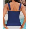 imageGRAPENT Tankini Tops for Women Twist Front Keyhole Bathing Suits Swim Tankini Swimsuits Padded Ruched Swimwear Top OnlyNavy Blue
