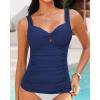 imageGRAPENT Tankini Tops for Women Twist Front Keyhole Bathing Suits Swim Tankini Swimsuits Padded Ruched Swimwear Top OnlyNavy Blue