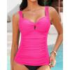 imageGRAPENT Tankini Tops for Women Twist Front Keyhole Bathing Suits Swim Tankini Swimsuits Padded Ruched Swimwear Top OnlyNeon Pink