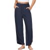 imageGRAPENT Linen Pants Women High Waisted Wide Leg Casual Beach Pull On Elastic Waist Summer Cropped Pants with PocketsNavy Blue