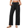 imageGRAPENT Linen Pants Women Wide Leg High Waisted Flowy Summer Beach Elastic Waist Pull On Baggy Palazzo Pants with PocketBlack