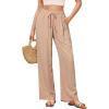 imageGRAPENT Linen Pants for Women Wide Leg High Waisted Baggy Drawstring Elastic Waist Palazzo Trousers Pants with PocketsAlmond