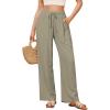 imageGRAPENT Linen Pants for Women Wide Leg High Waisted Baggy Drawstring Elastic Waist Palazzo Trousers Pants with PocketsArmy Green