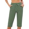 imageGRAPENT Swim Capris for Women High Waisted 15 Beach Swim Pants Long Board Shorts Swimsuit Bottoms with Brief PocketsArmy Green