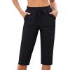 imageGRAPENT Swim Capris for Women High Waisted 15 Beach Swim Pants Long Board Shorts Swimsuit Bottoms with Brief PocketsBlack