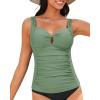 imageGRAPENT Tankini Tops for Women Twist Front Keyhole Bathing Suits Swim Tankini Swimsuits Padded Ruched Swimwear Top OnlyArmy Green